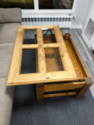 Mesa de centro elevable madera y cristal