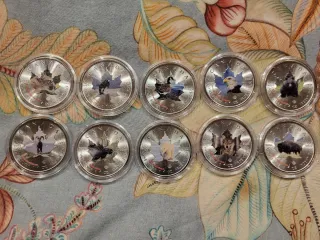 Plata 10 oz Monedas Canada Animales a  color