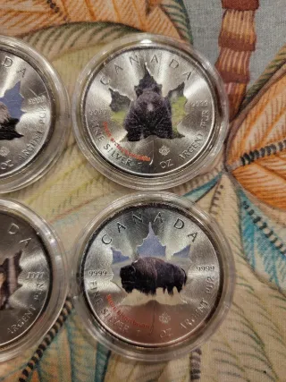 Plata 10 oz Monedas Canada Animales a  color