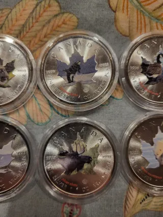 Plata 10 oz Monedas Canada Animales a  color