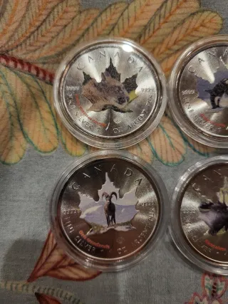 Plata 10 oz Monedas Canada Animales a  color