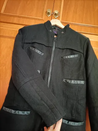 Abrigo largo negro mujer talla 40 piel