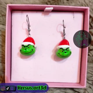 Pendientes Grinch Navideños 3D Pintados a Mano