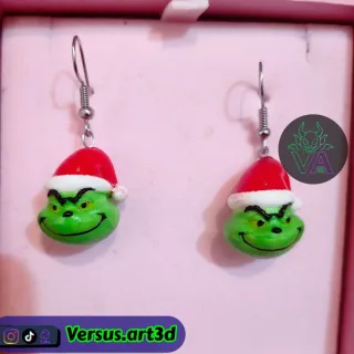 Pendientes Grinch Navideños 3D Pintados a Mano