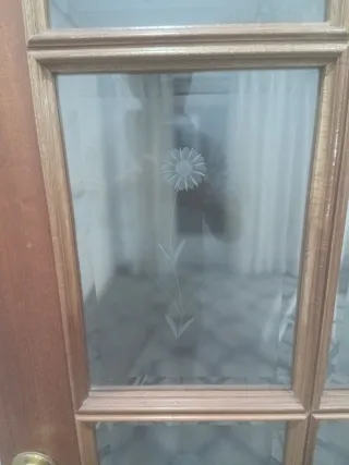 Puerta corredera de madera con cristal