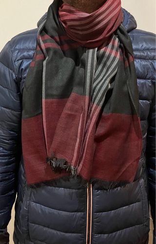 Sciarpa viscosa e cotone nero/blu/ grigio