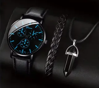 Reloj Geneva Negro con Pulsera y Colgante