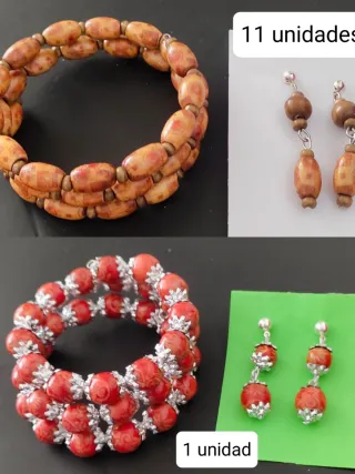Conjunto pulsera y pendientes madera