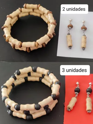 Conjunto pulsera y pendientes madera