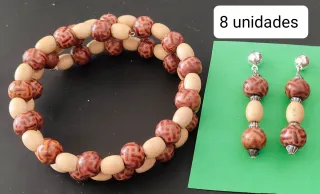 Conjunto pulsera y pendientes madera
