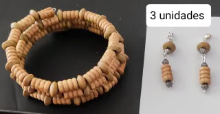 Conjunto pulsera y pendientes madera