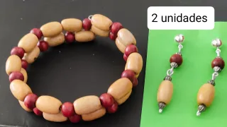 Conjunto pulsera y pendientes madera