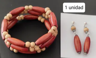 Conjunto pulsera y pendientes madera