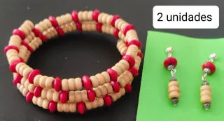 Conjunto pulsera y pendientes madera