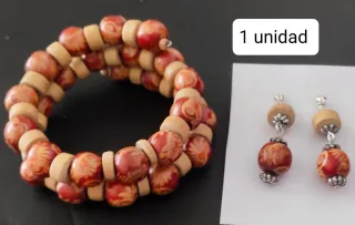 Conjunto pulsera y pendientes madera