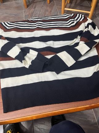 Jersey rayas negro, marrón y blanco Talla L
