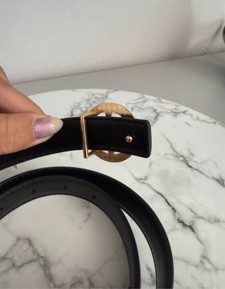 Cintura Armani Pelle Nera Fibbia Oro