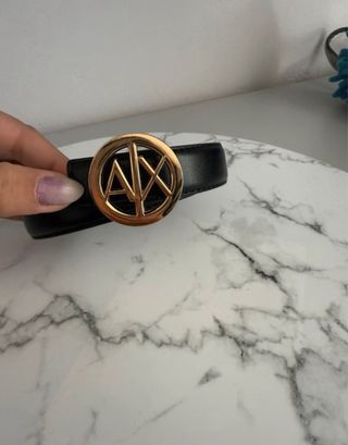 Cintura Armani Pelle Nera Fibbia Oro