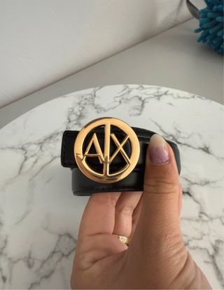 Cintura Armani Pelle Nera Fibbia Oro