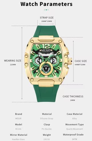 Reloj Megir Dorado y Verde para Hombre