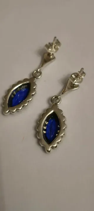 Brincos Prata Antigos Pedra Azul