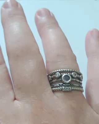 Anillo Triple Plata 925 Amatista y Circonitas