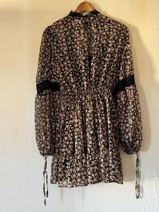 Vestido Topshop flores negro Talla M 38 gasa