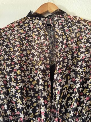 Vestido Topshop flores negro Talla M 38 gasa