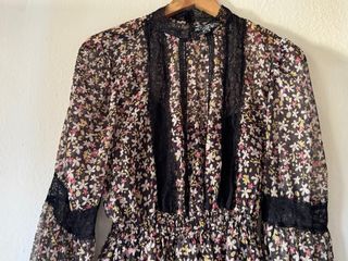 Vestido Topshop flores negro Talla M 38 gasa