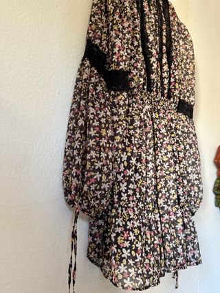 Vestido Topshop flores negro Talla M 38 gasa