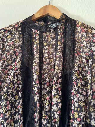 Vestido Topshop flores negro Talla M 38 gasa