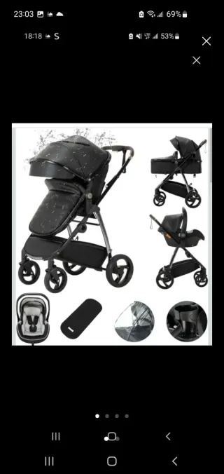 Carrito de bebé 3 piezas