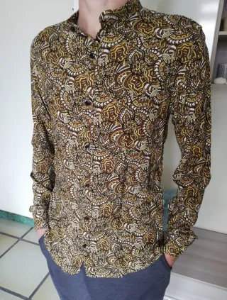 Camicia uomo fantasia beige marrone