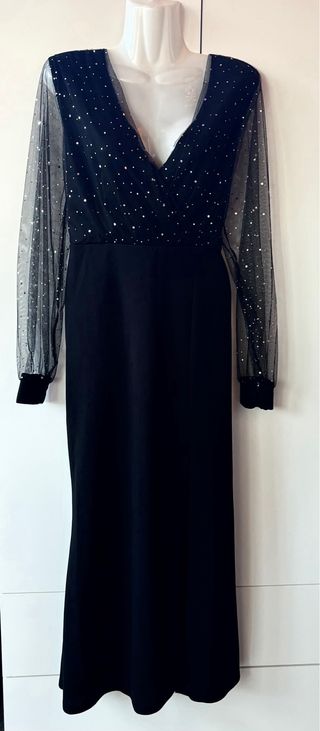 Vestido largo negro con brillos