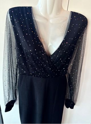 Vestido largo negro con brillos