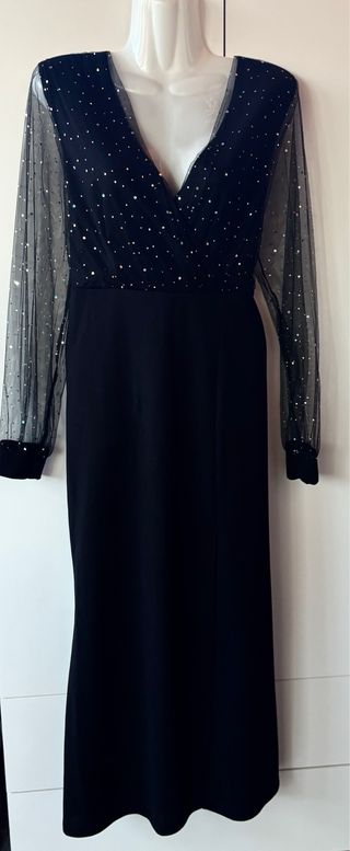 Vestido largo negro con brillos