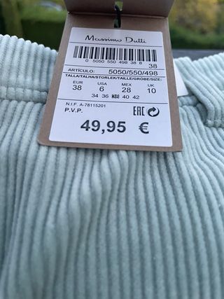 Pantalón Massimo Dutti pana verde nuevo