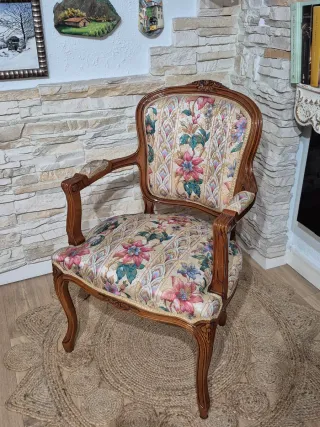 Poltrona/Divano vintage in legno massello floreale