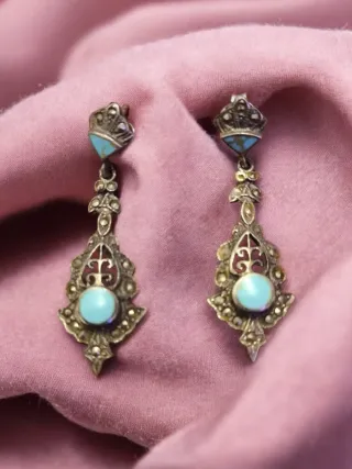 Pendientes Vintage Plata Turquesa Circonitas