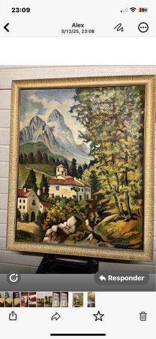 Cuadro antiguo paisaje montaña Rodríguez Palacios