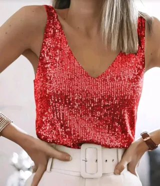 Camiseta fiesta lentejuelas roja