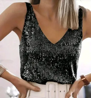 Camiseta lentejuelas negra talla única