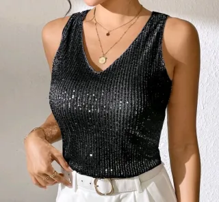 Camiseta lentejuelas negra talla única