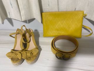 Zapatos, cinturón y bolso amarillo