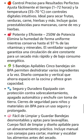 Deshidratador Alimentos Yabano 250W