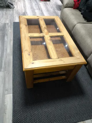 Mesa de centro elevable madera y cristal