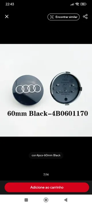 Emblema Audi 60mm Preto 4B0601170