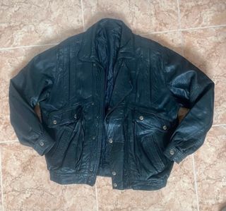 Chaqueta Cuero Vintage Negra