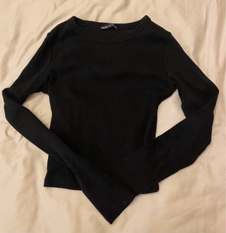 Top Bershka negro manga larga talla XS