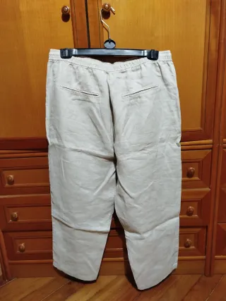 Pantalón lino Mango beige